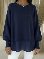 Women's Comfortable Patchwork Faux Two-piece Lantern Sleeve Sweater