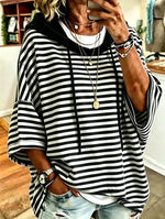 Relaxed-fit Casual Striped Cotton Hoodie