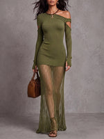 Stylish Slim-fit Cut-out One-shoulder Knit Dress