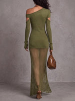 Stylish Slim-fit Cut-out One-shoulder Knit Dress