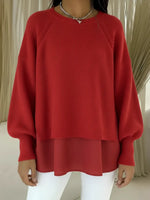 Women's Comfortable Patchwork Faux Two-piece Lantern Sleeve Sweater