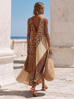 Stylish Spliced leopard-print Chiffon Maxi Dress
