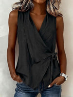 Casual Sleeveless Collared Linen-cotton Shirt