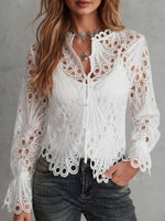 Cropped V-neck Cardigan In Water-soluble Cut-out Lace With Flared Long Sleeves