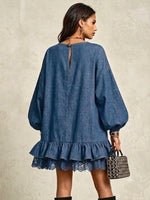 Stylish Heart & Leopard Print Lace-trimmed Linen-cotton Ruffle Dress