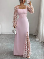 Women's Elegant Floral Lace Patchwork Art Casual Long Dress