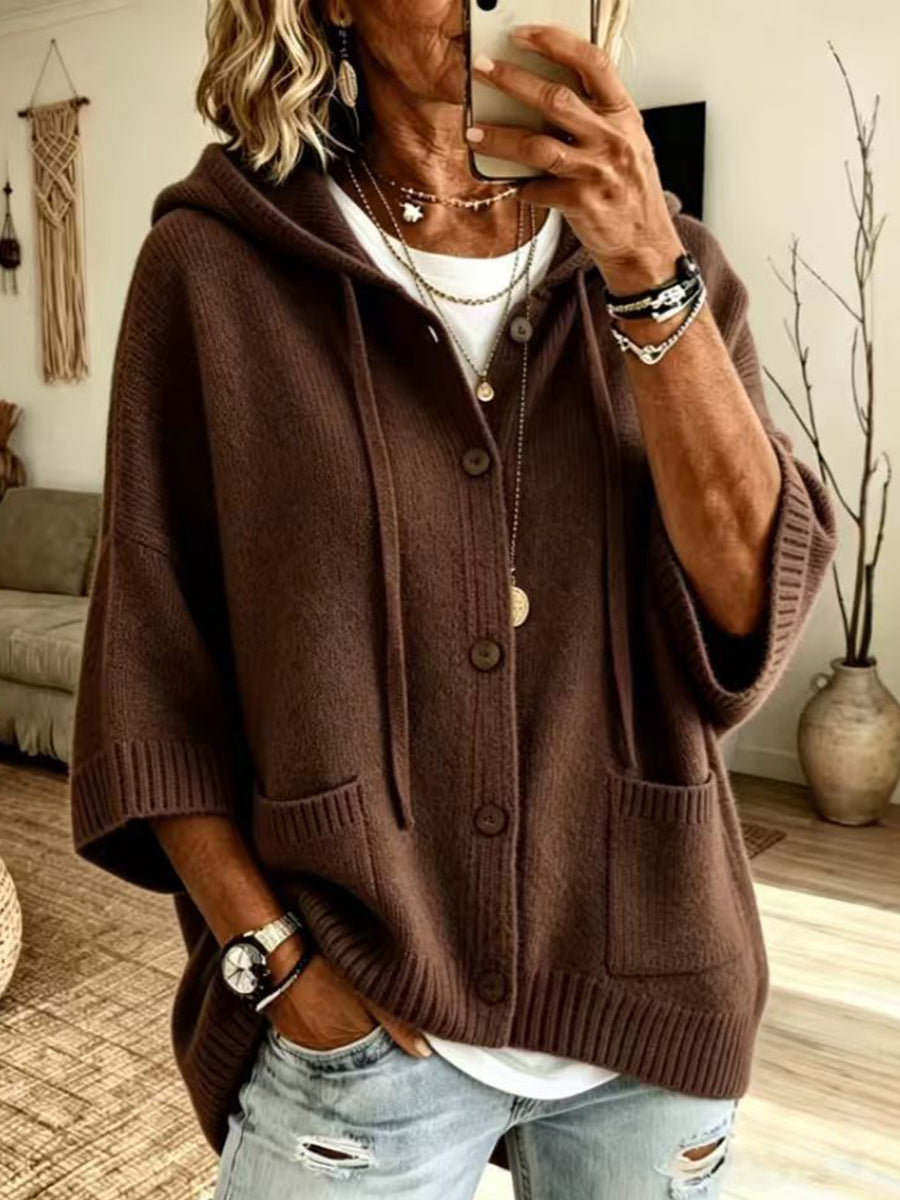 Vibrant Knit Hooded Oversize Cardigan