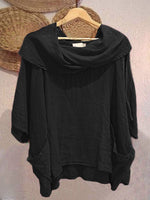 Women's Solid-color Cowl Neck 3/4 Sleeve Casual Loose Cotton-linen Top